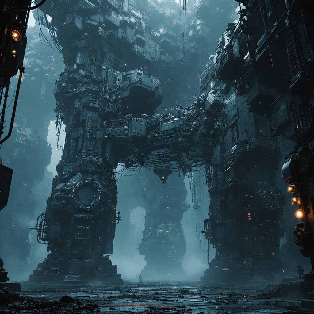 AI generated: 3d rendering, Tsutomu Nihei, complex system, equipment with hyper detail, future mechanical society,...