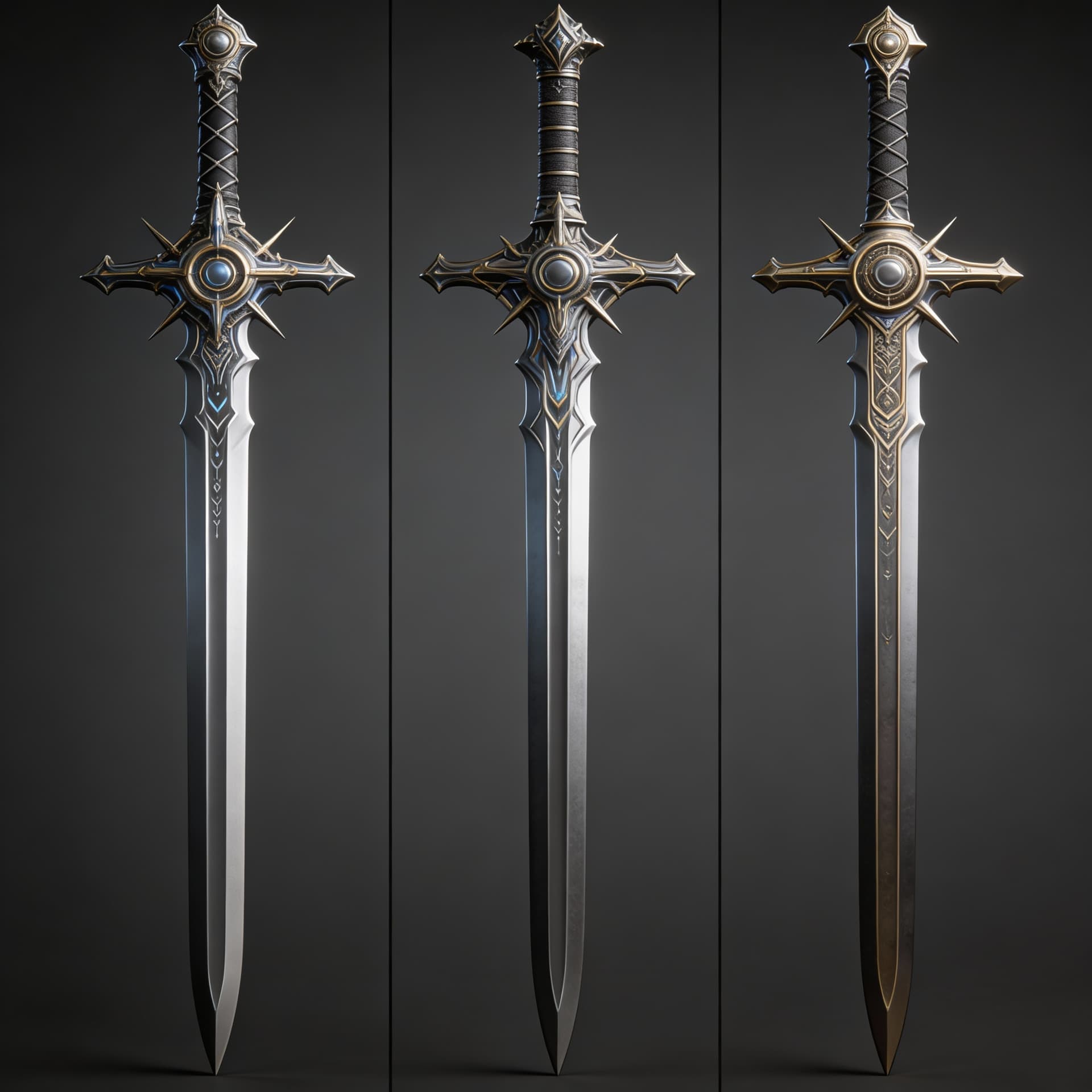 AI generated: Create long swords and give a display to showcase the sword's beauty and design. Show it from tip to...