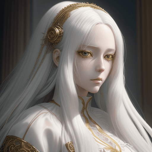 AI generated: anime,long white hair,golden white deatils,,,, highly detailed,Cinematic Lightingethereal light, int...