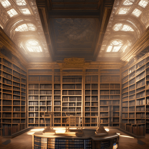 AI generated: A beautiful baroque styled library :: silhouette, double exposure, fantasycore style watercolor pain...