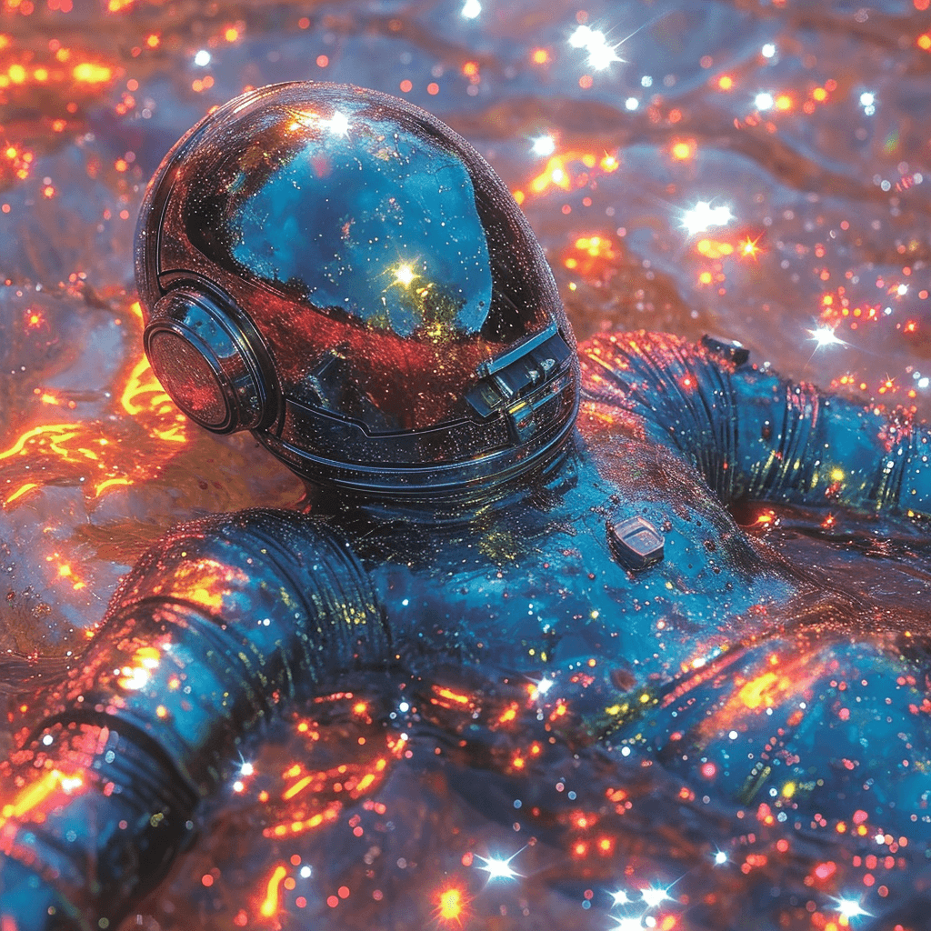 AI generated: Ominous drowning in psychedelic space inspired by hajime sorayama --s 750 --v 6.0