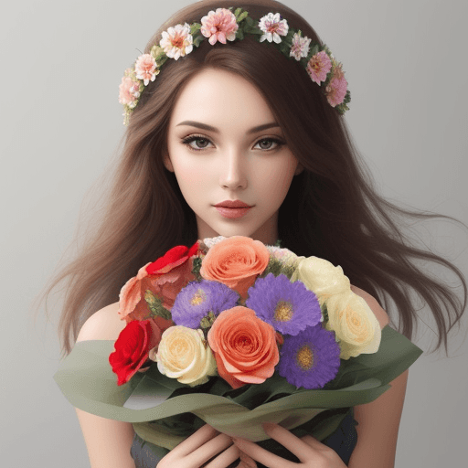AI generated: beautiful woman full of flowers of different flowers