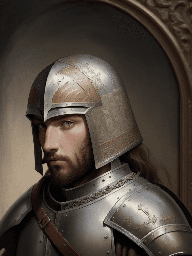 AI generated: french medieval knight vintage portrait, painting, brushstrokes on canvas, depth of field, soft focu...