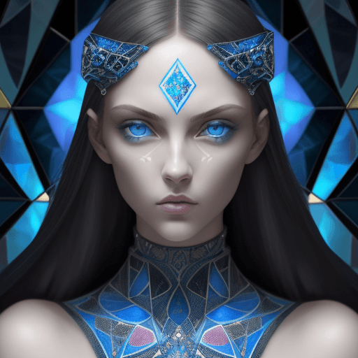 AI generated: the girl has blue eyes, and a lot of mosaic tiles, detailed, intricate, full color, beautiful, cinem...