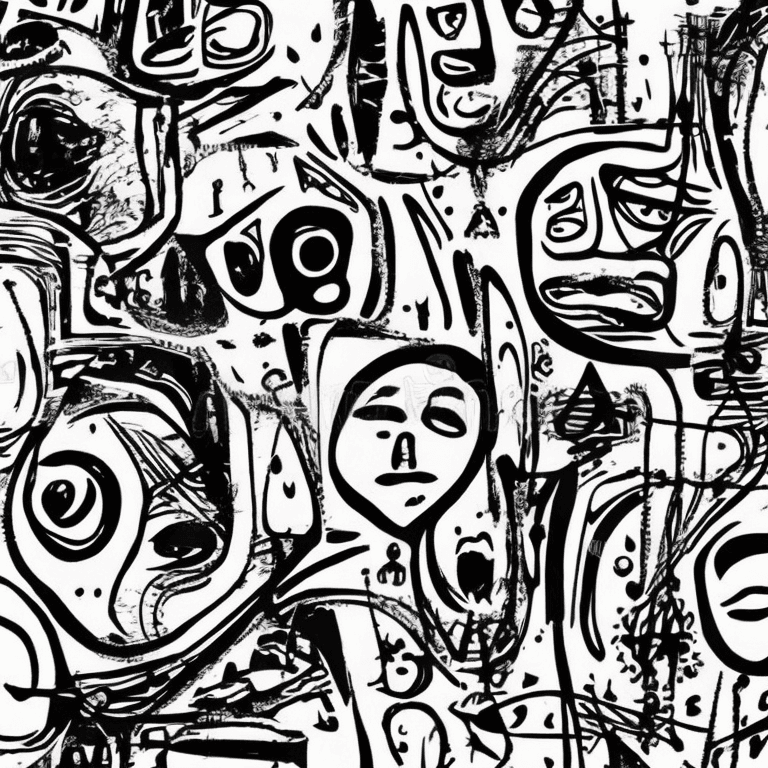 AI generated: abstract faces Negative art Illustration, black drawing on white background