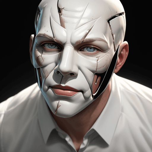 AI generated:  Ground - Shot Angle - white man about 35 years old wearing a purge mask, elegant, handsome, man pur...