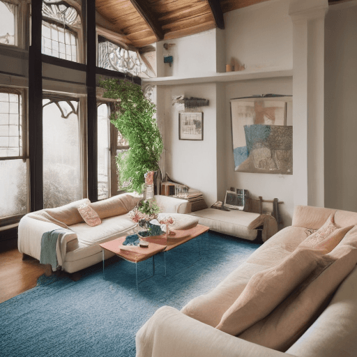 AI generated: High resolution photography interior design, dreamy sunken living room conversation pit, wooden floo...