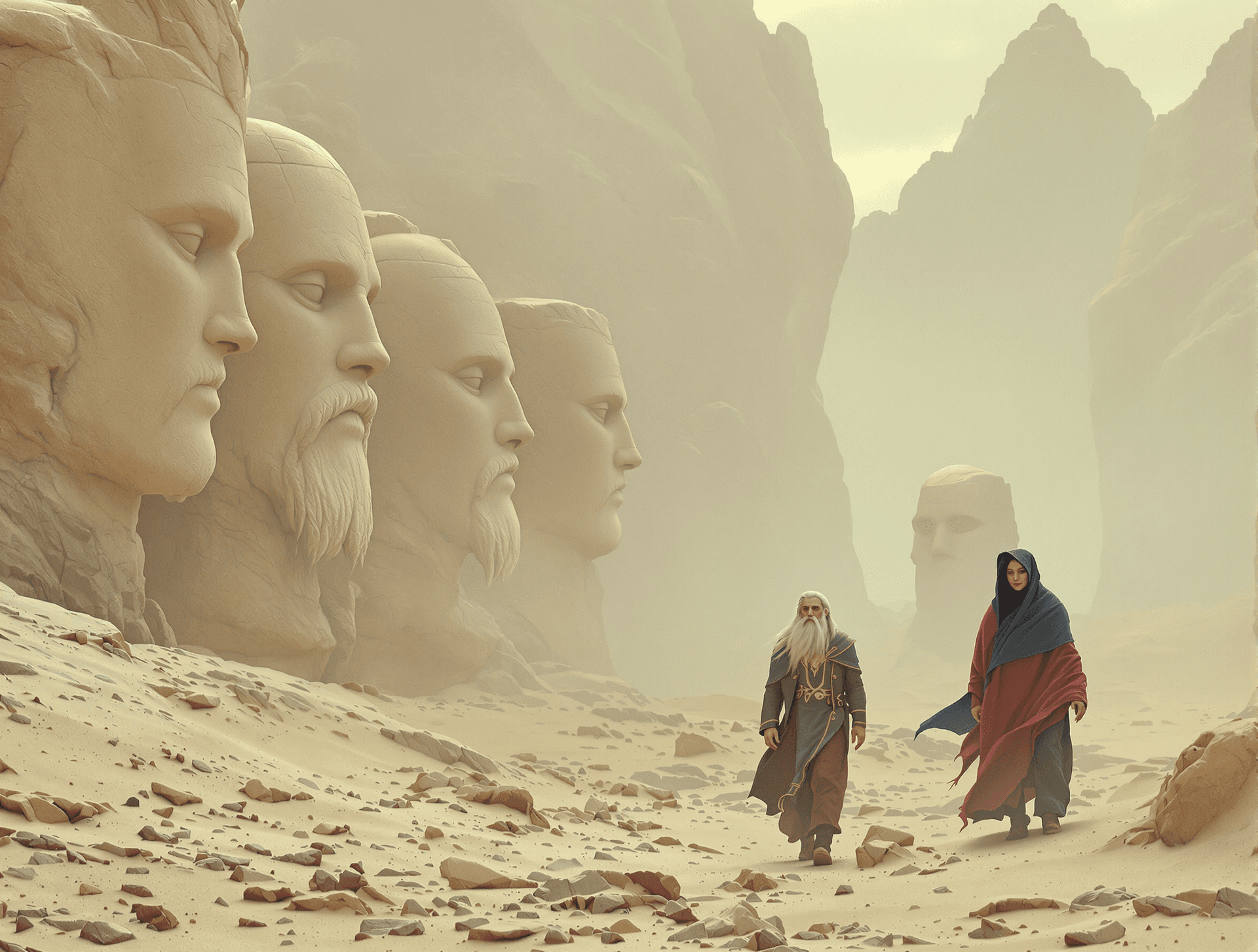 AI generated:  Sci-fi, an (ancient looking man:1.3), who looks (like a Prophet from Biblical times:1.5), wanders a...