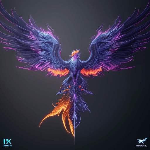 AI generated: Design a sleek and futuristic logo with a close-up shot of a Tech Phoenix, intricately showcasing el...