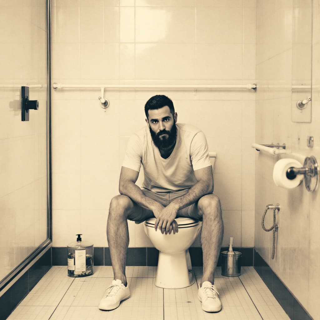 AI generated: A MAN SITTING ON THE TOILET