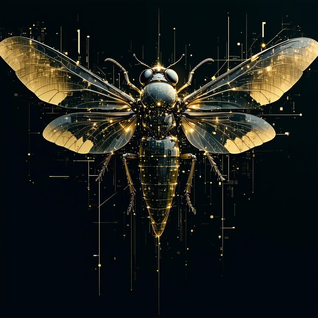 AI generated: A cicada-human hybrid awakens in a forgotten vault beneath the city, having slept 17 years to decode...