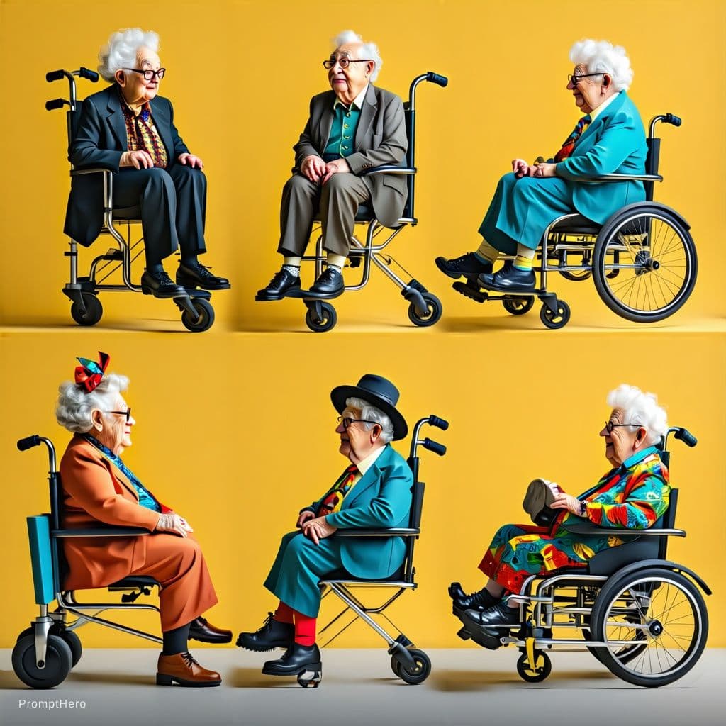 AI generated: A series of images of eccentric grandparents sitting on unexpected objects that are larger than life...