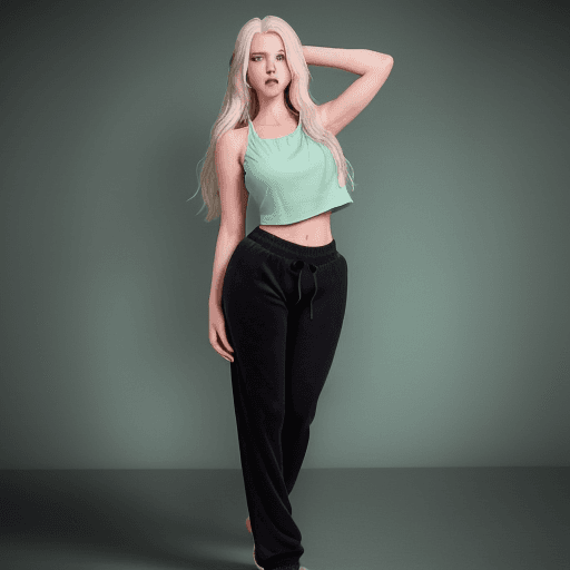 AI generated: A beautiful mature girl with long, slightly wavy platinum blonde hair and ruby-red eyes, Wearing min...