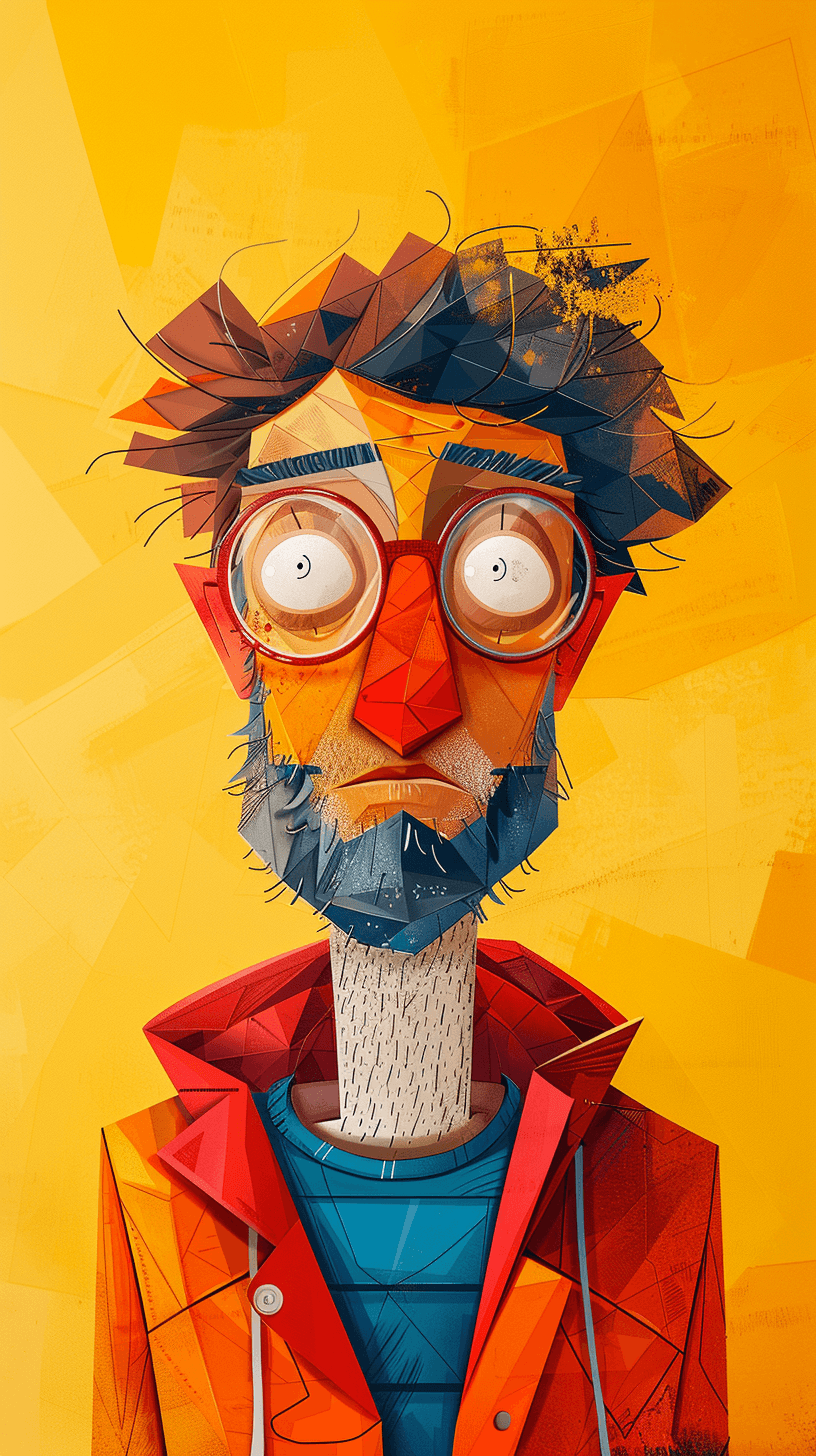AI generated: illustration art, series of colorful illustrations, man, exaggerated features, characters are set ag...