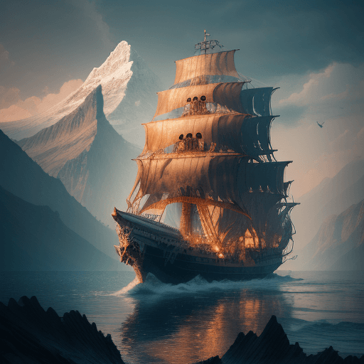 AI generated: a large skull and a ship on water, in the style of photorealistic renderings, mountainous vistas, i ...