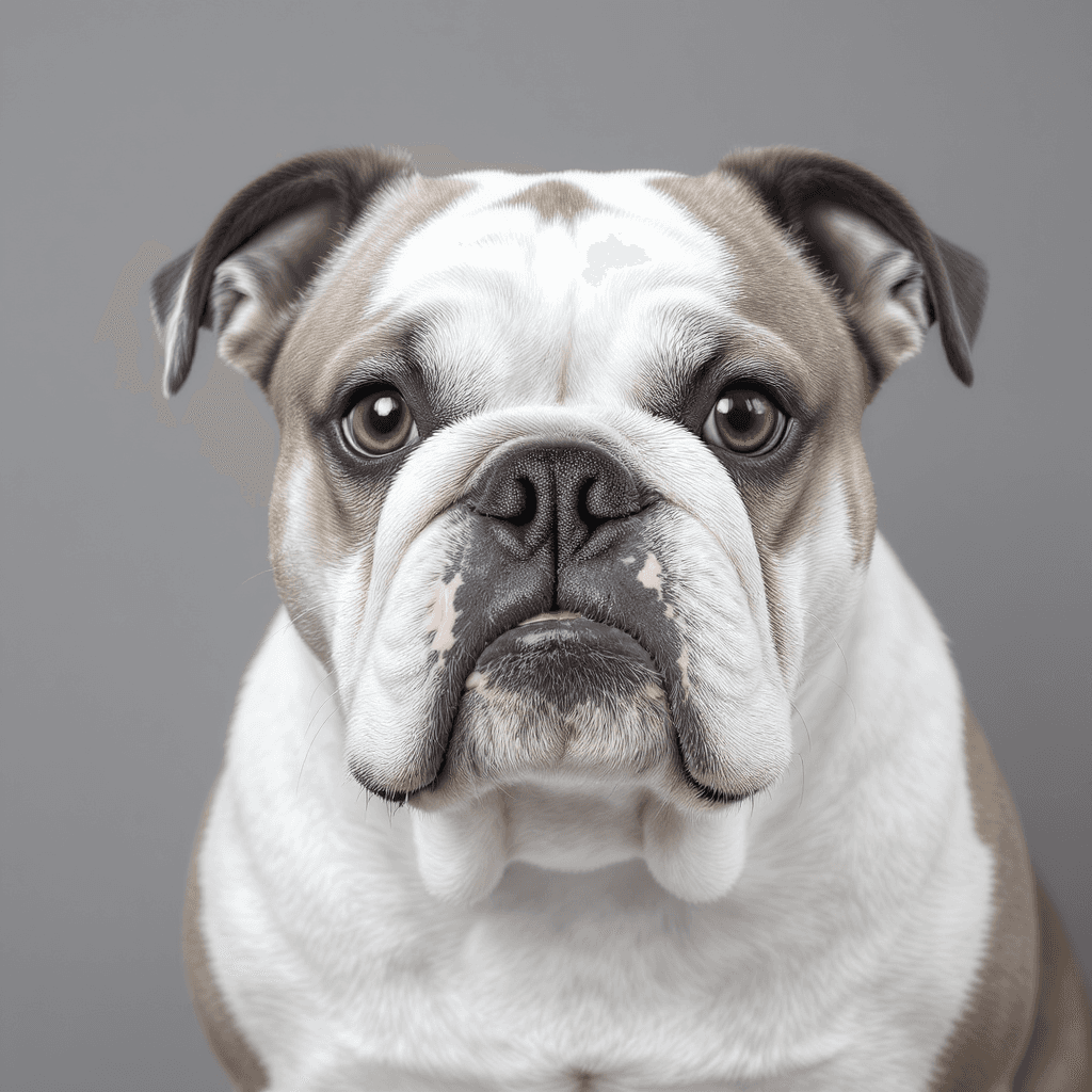 AI generated: Generate me an HD ULTRA 8k Black and white photograph of a female english bulldog that is traditiona...
