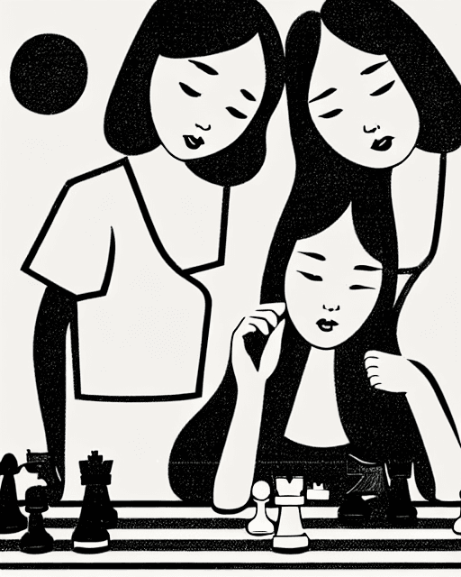 AI generated: 2girls, masterpiece illustration of two asian girls around the age of 20 playing in a fiercely compe...
