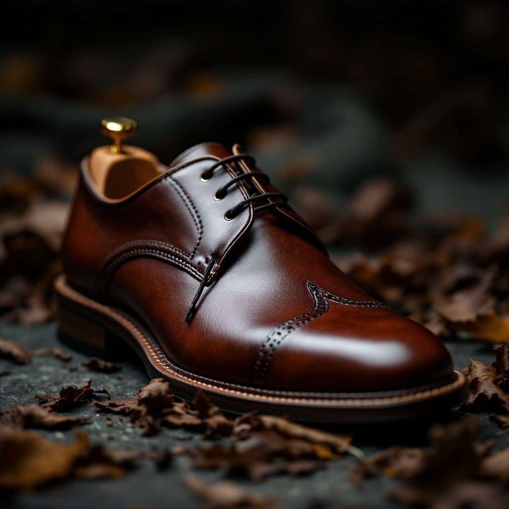 AI generated: ultra-realistic photo concept leather shoe, in the proffessional style photography, shot on a Sony A...