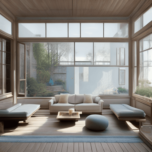 AI generated: High resolution photography interior design, dreamy sunken living room conversation pit, wooden floo...