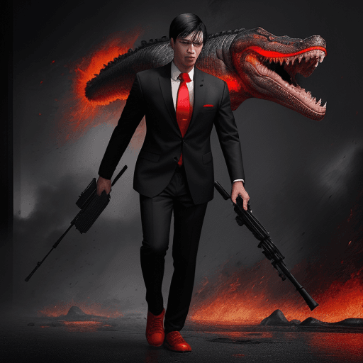 AI generated: photo of an Indonesian man 25 years old, short neat black hair wearing a black suit with a red tie a...