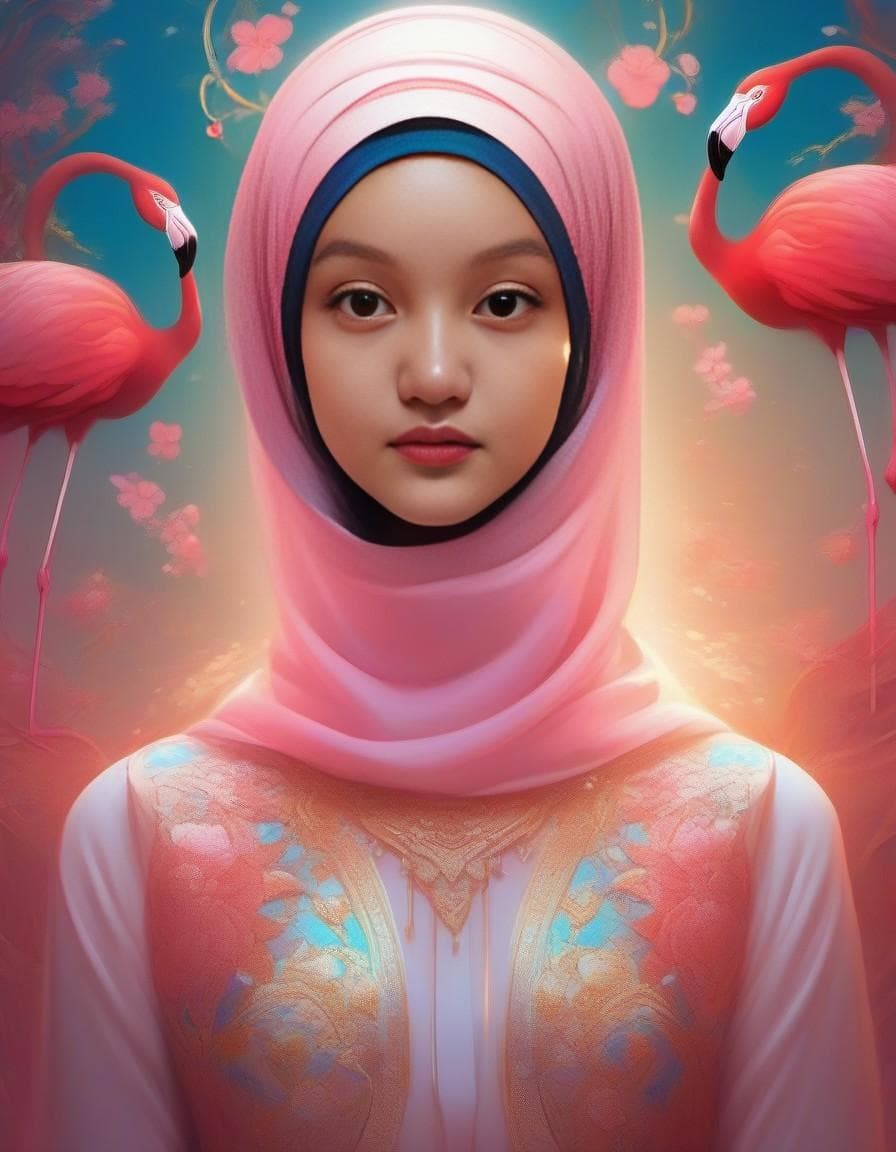 AI generated: a Girl with pink neon skin implants. beautiful intricately detailed flamingo mask, ornate, Dreamlike...
