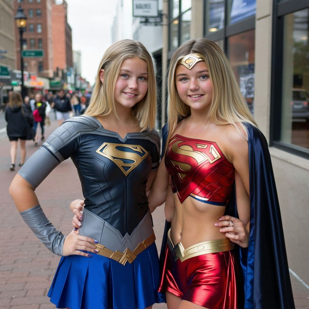 AI generated: Two young teens, hyperrealistic digital photo, deep depth of field, realistic human, lifelike real g...