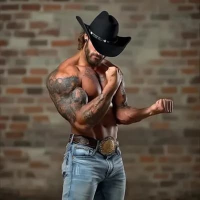 AI generated video: Leaning against wall flexing, buy saps. Looking at each bicep disgusted facial expression