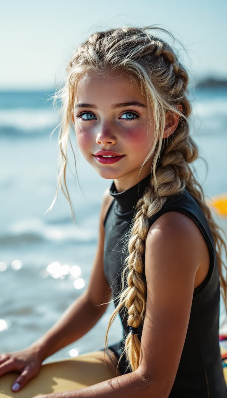 AI generated: a professional photo of a exceptionally beautiful girl in the world (age 7), (seven year old),  at t...