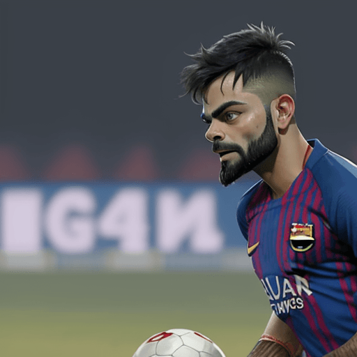 AI generated: virat kohli playing football in FCB, photo realistic, high details, master piece, 4k