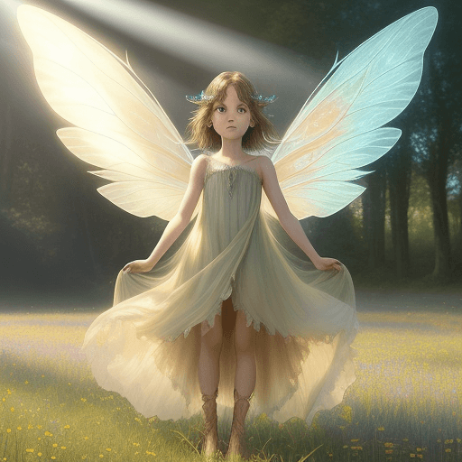 AI generated: ethereal fantasy concept art of beautiful fairy girl, 3 years old, long brown short hair, short slee...