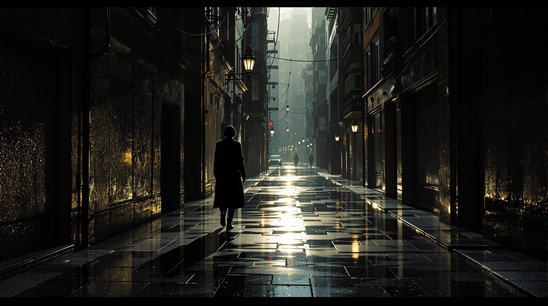 AI generated: Caravaggio + Syd Mead + film noir, where Caravaggio's tenebrism creates sculptural volume through sh...