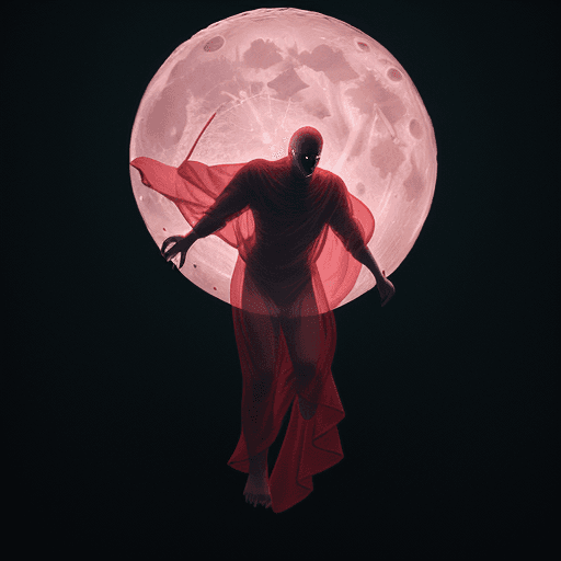 AI generated: Portrait of a ghost floating hovering in the air., He covers his disgusting body with a red crimson ...