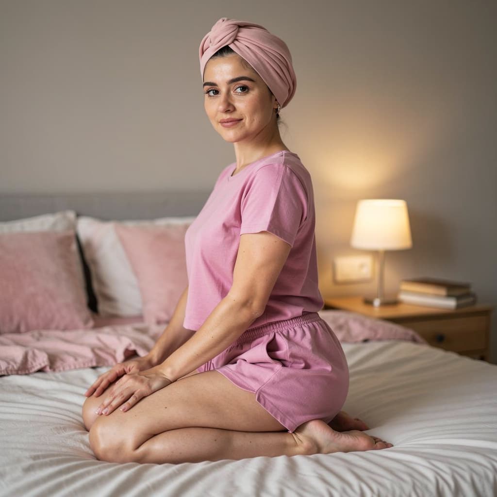 AI generated: Fishy white skinned Turkish woman with a turban is waiting in a doggy position on the bed in the bed...