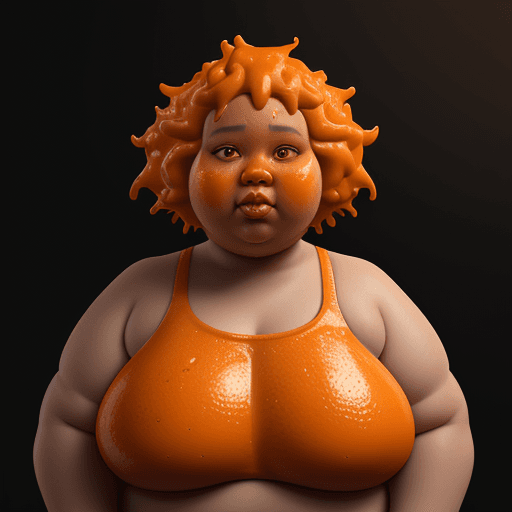 AI generated: Girl made of cheddar. made of cheese, brown eyes, cheese, humanoid, fat, orange skin, skin color ora...