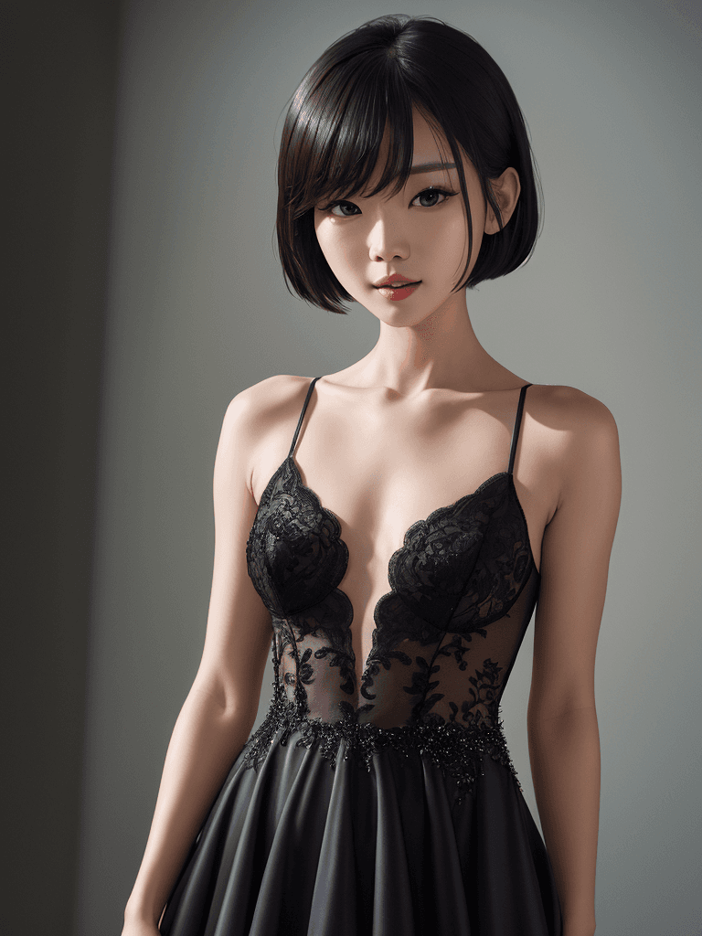 AI generated: (1girl, full body:1.4), Beautiful Korean woman, K-pop idol, (Cute Loose Bob hairstyle), (wearing a b...
