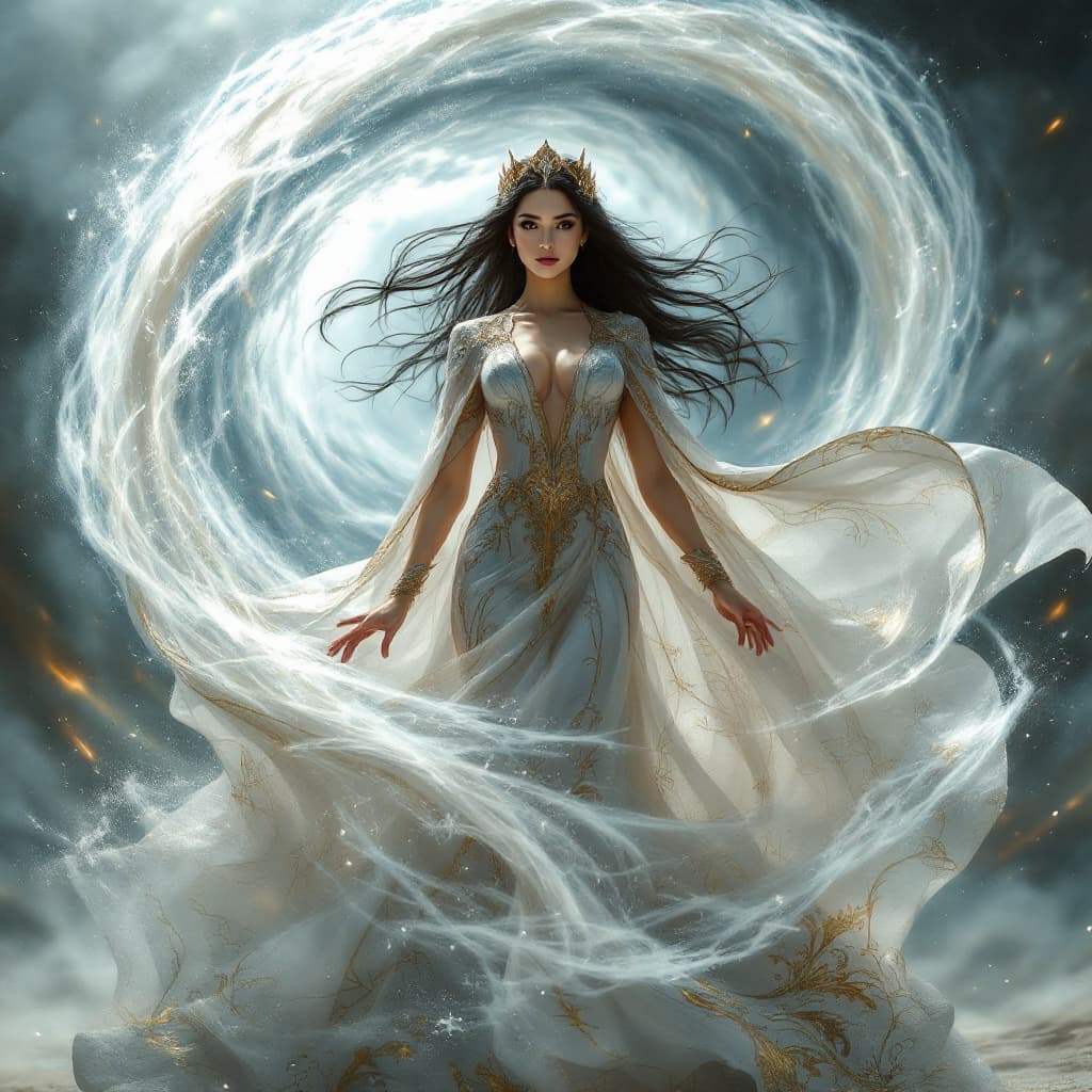 AI generated: The heroine stands tall in her vinotinto suit, a picture of both elegance and power. Her intricate g...