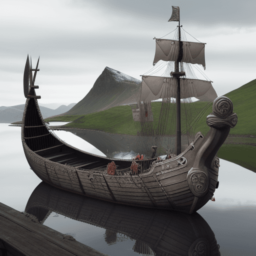 AI generated: A hyper realistic viking ship docked at a viking settlement 