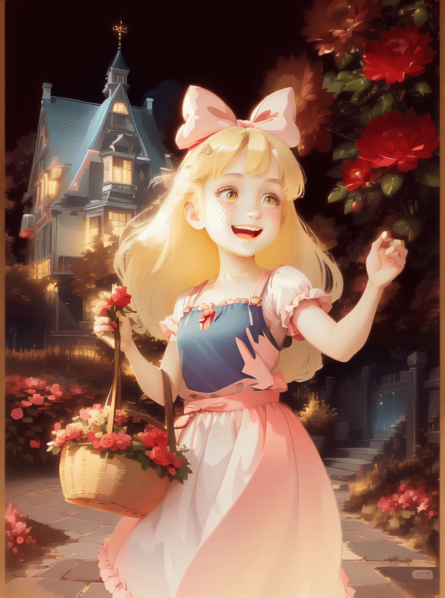 AI generated: masterpiece,best quality,1girl, solo, hat, braid, blonde hair, bow, star (symbol), flower, yellow ey...