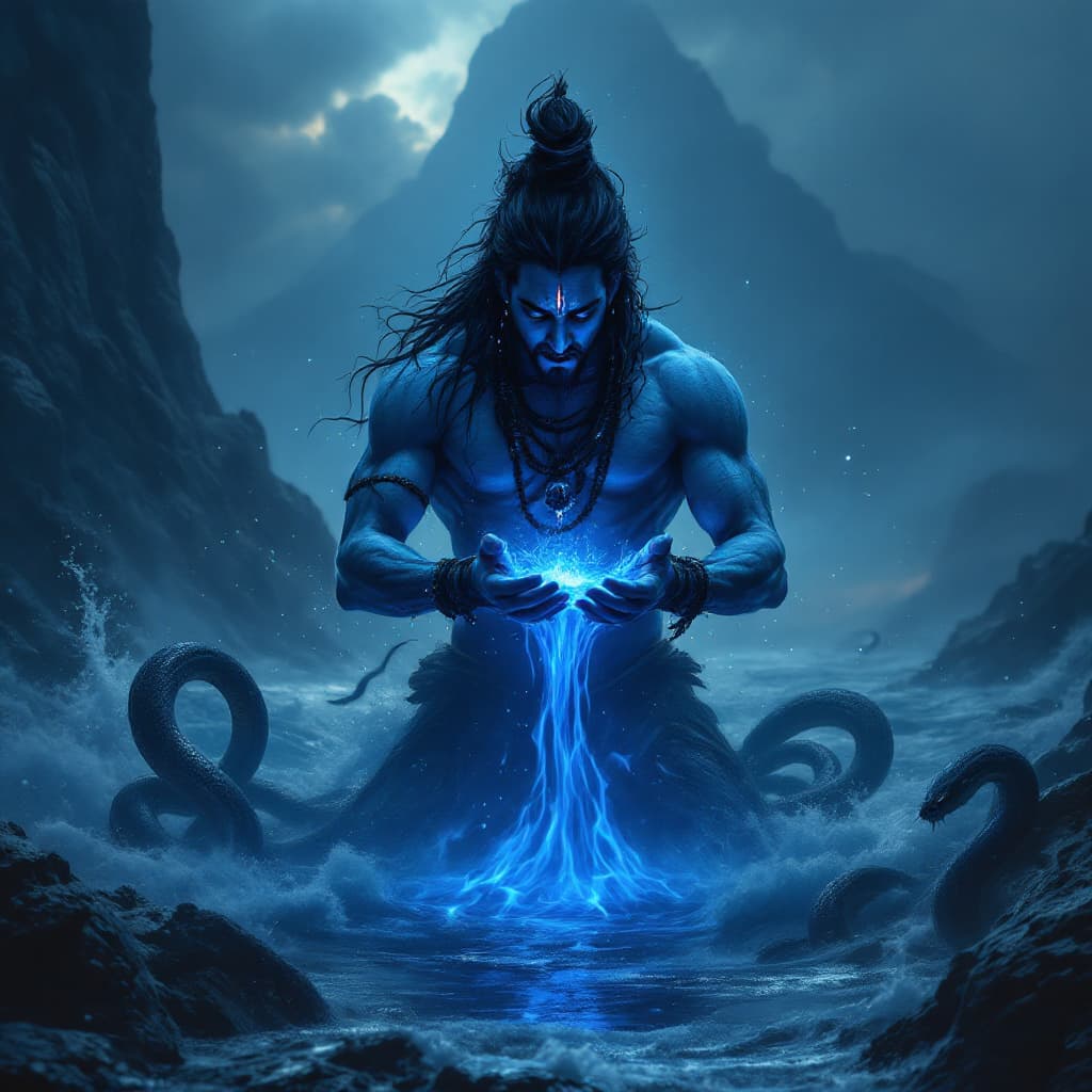 AI generated: Create an ultra-realistic UHD 4K image of Lord Shiva in an intense and dramatic scene, where he is s...