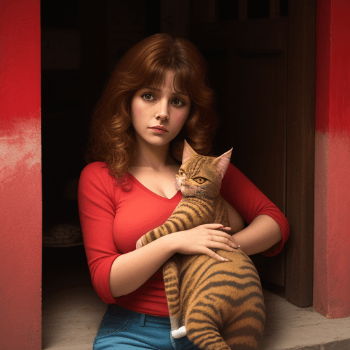 AI generated: señorita con un gato rojo