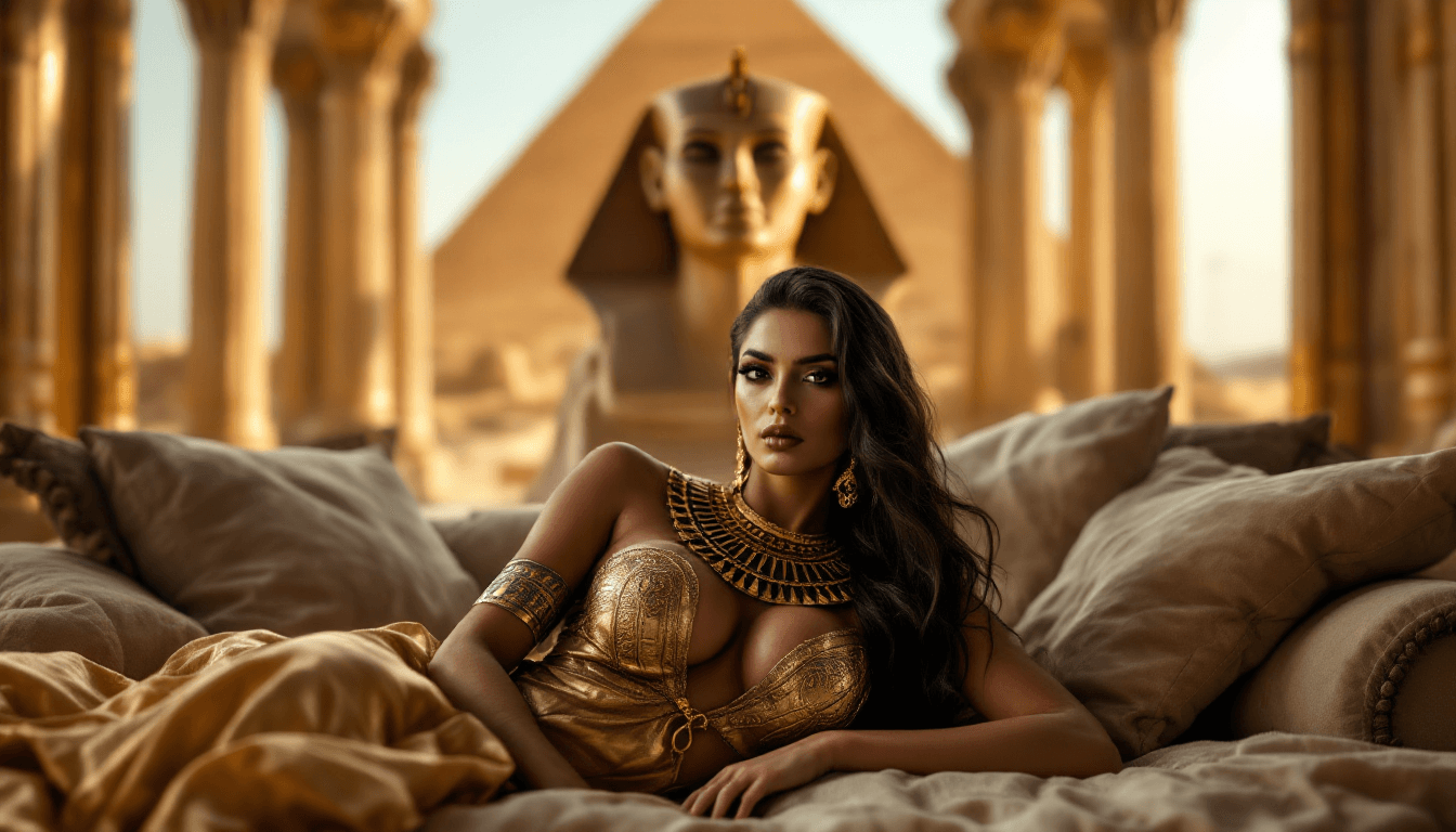 AI generated: An ultra-realistic, (full-body:1.3) portrait of a mesmerizing brunette Egyptian woman (age 23) looki...