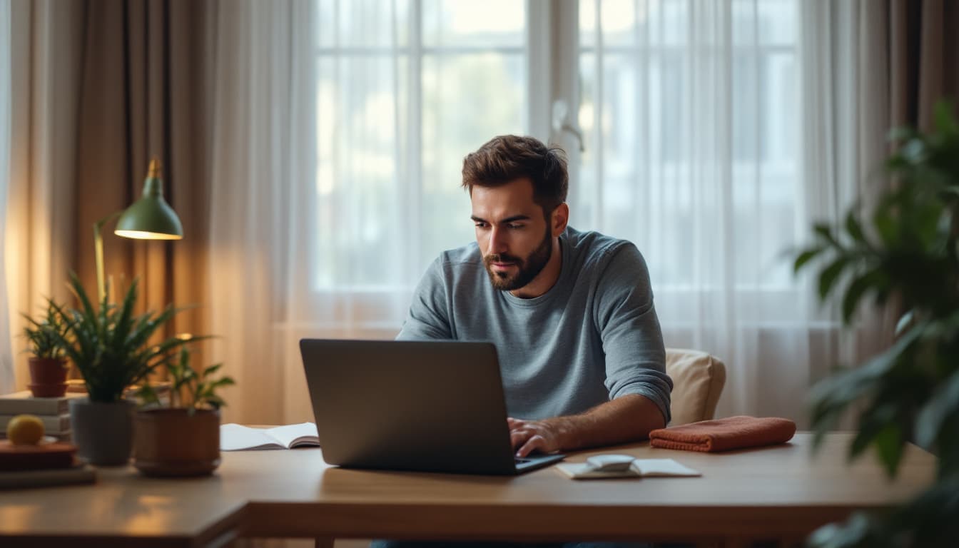 AI generated: Photo of a ultra realistic a man is alone with laptop