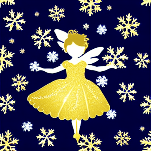 AI generated: Gold  fairy with  snowflake blue blackground