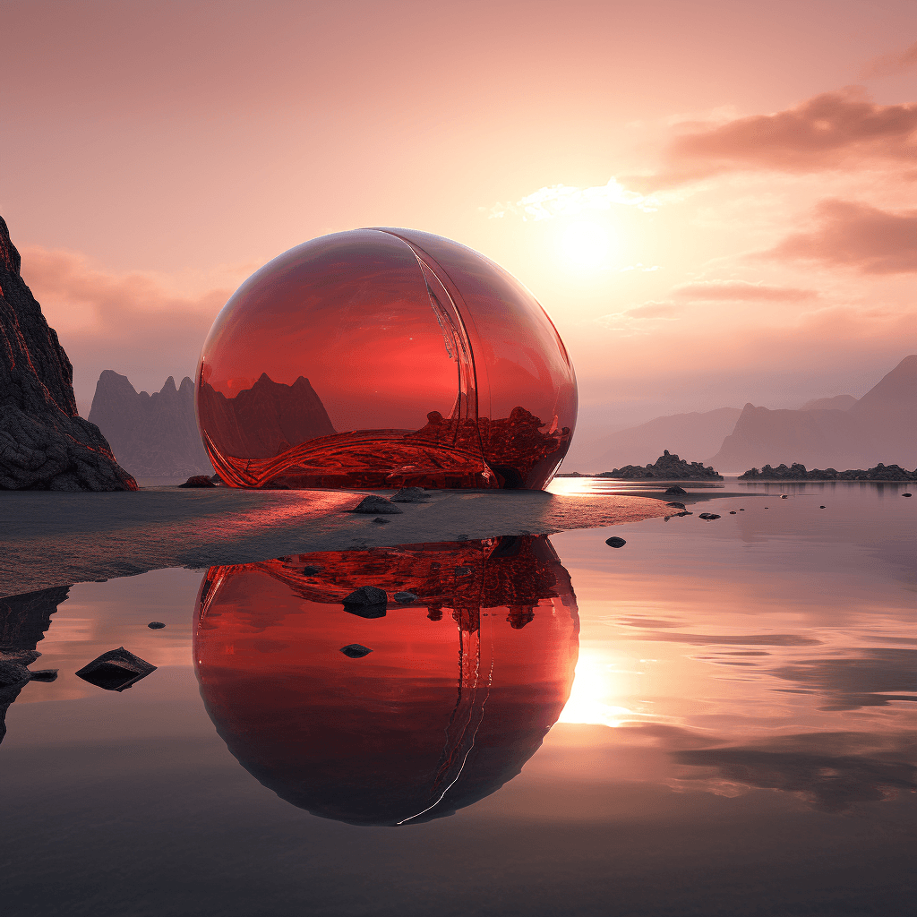 AI generated: one small dome shaped object is in the water, in the style of science fiction art, tonalist color sc...
