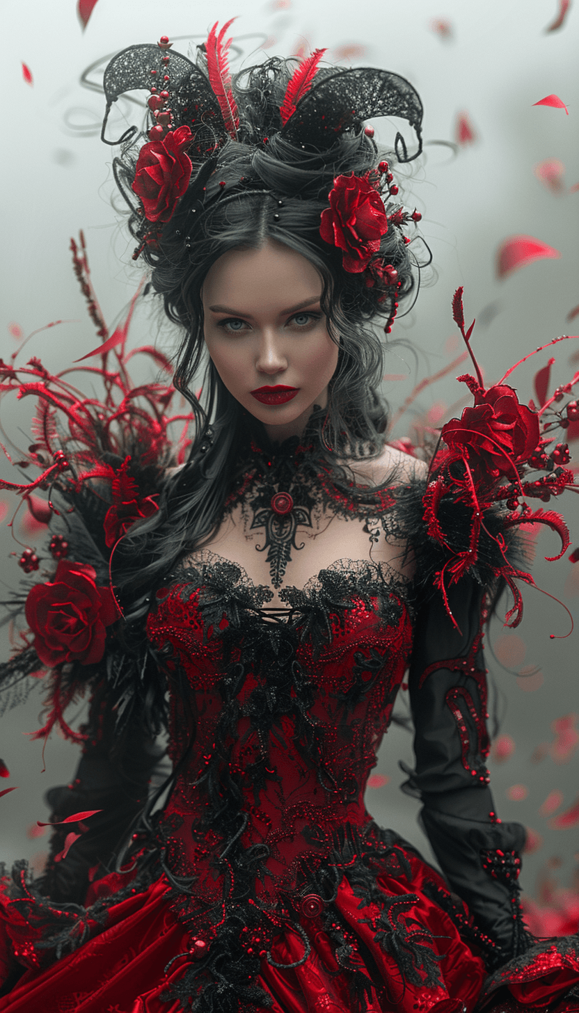 AI generated: a woman-Devil portrait , glamour, dressed in fashionable clothes, 32k uhd, glamour, mysterious backd...
