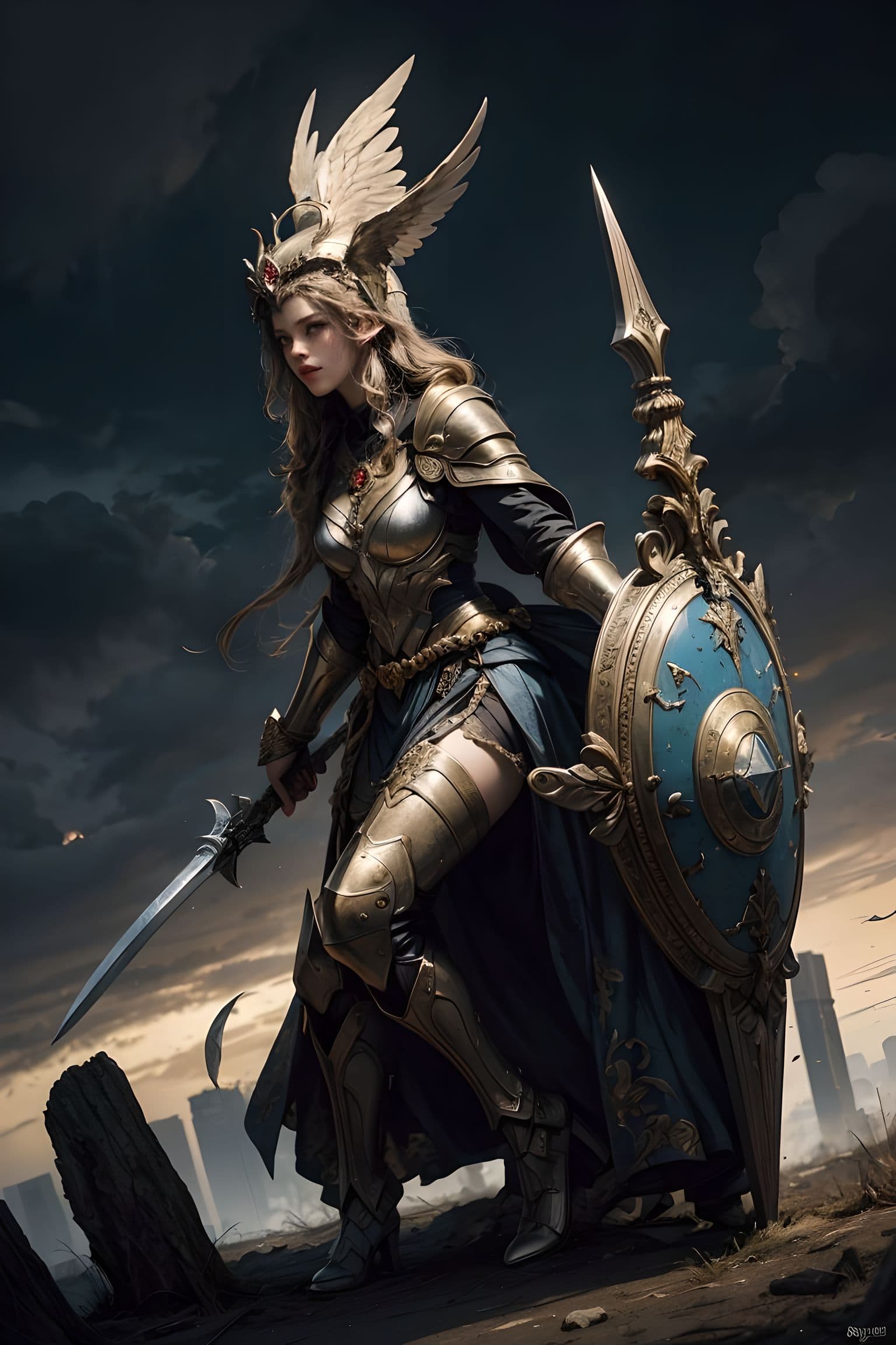 AI generated: Goddess of wisdom and war(greek roman mythology:Athena),Parthenon, patron goddess of Athens,city gua...