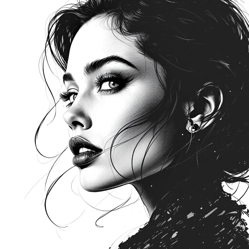 AI generated: a black and white drawing of a woman, in the style of pop art-inspired comic book style, martin ansi...