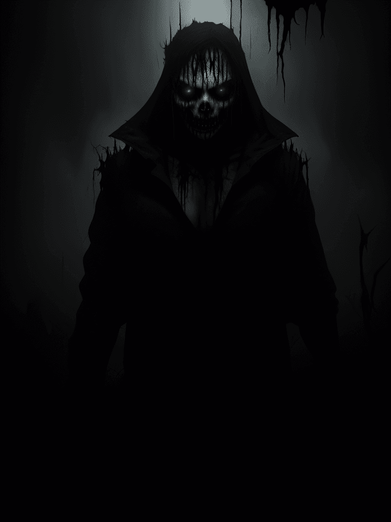 AI generated: out of the darkness, volumetric, brutal composition, scary horror, visually captivating and haunting...