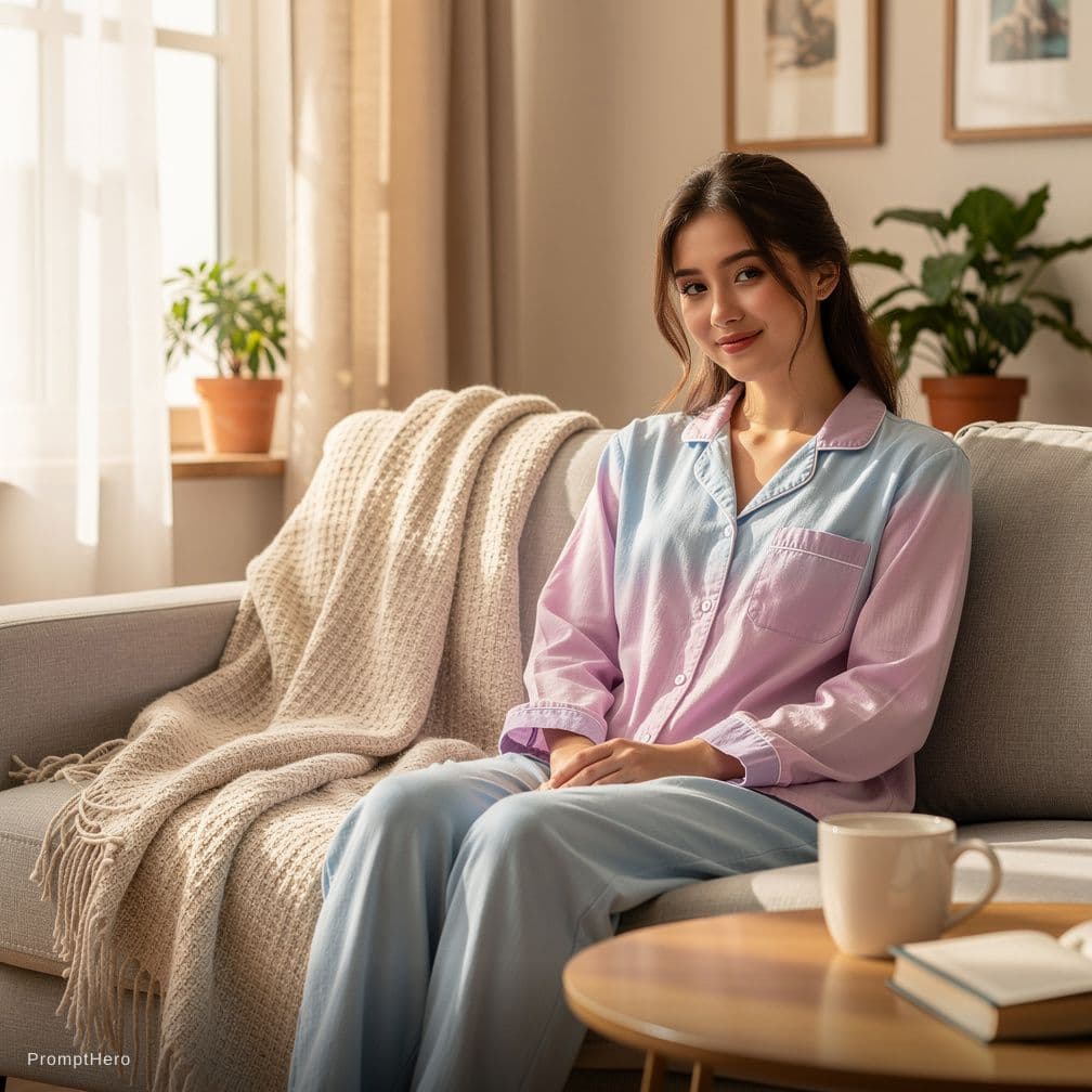 AI generated: Let this girl wear pyjama in home 