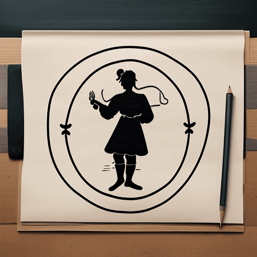 AI generated: Draw a traditional tattoo with a simple oval rope border. Inside the rope border is a dark silhouett...